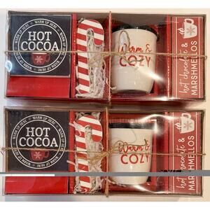 2 Hot Cocoa Christmas Decor Sets Warm & Cozy Mug & Candy Cane Holiday Time NEW